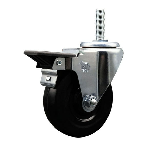 4 Inch Hard Rubber Wheel Swivel 3/4 Inch Threaded Stem Caster with Brake SCC