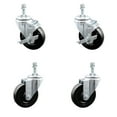thumbnail image 1 of 4 Inch Hard Rubber Wheel Swivel 3/8 Inch Threaded Stem Caster Set 2 Brakes SCC, 1 of 2