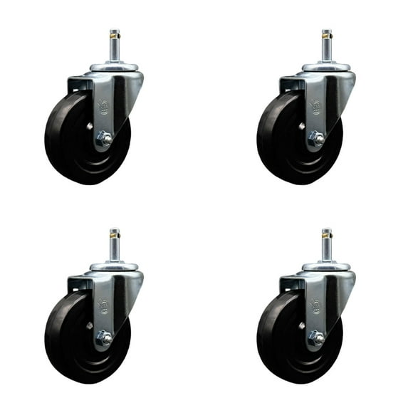 4 Inch Hard Rubber Wheel Swivel 7/16 Inch Grip Ring Stem Caster Set SCC
