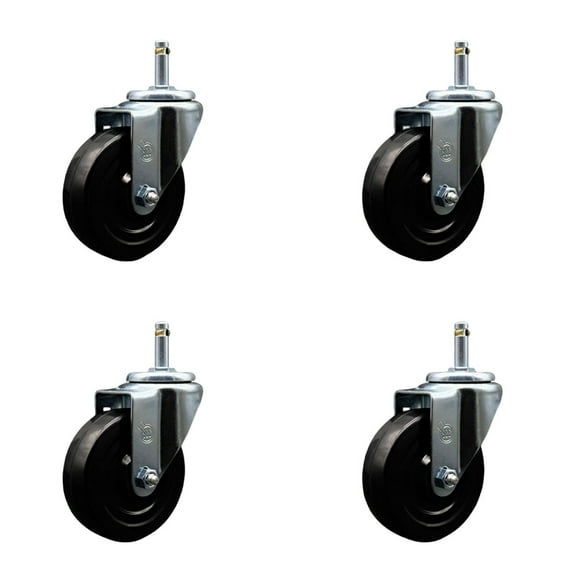 4 Inch Hard Rubber Wheel Swivel 7/16 Inch Grip Ring Stem Caster Set SCC