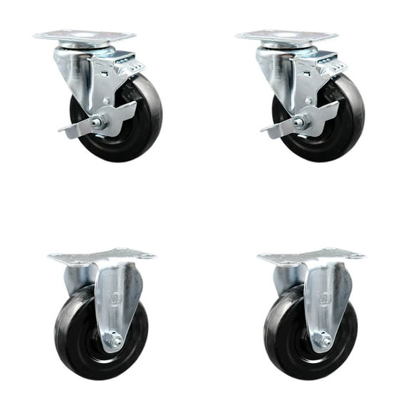 4 Inch Hard Rubber Wheel Swivel Top Plate Caster Set with 2 Brake 2 Rigid SCC
