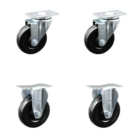 4 Inch Hard Rubber Wheel Swivel Top Plate Caster Set with 2 Rigid Service Caster