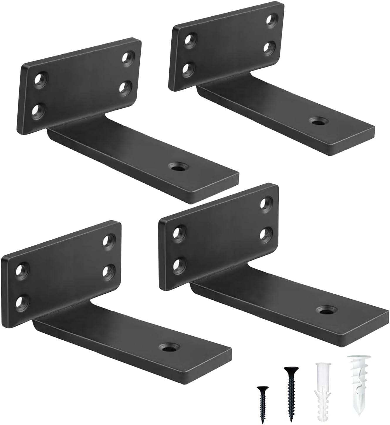 4 Inch Heavy Duty Floating Shelf Brackets,Hidden Black Metal L Bracket,Industrial Modern Wall Shelving Supports,4 Pack
