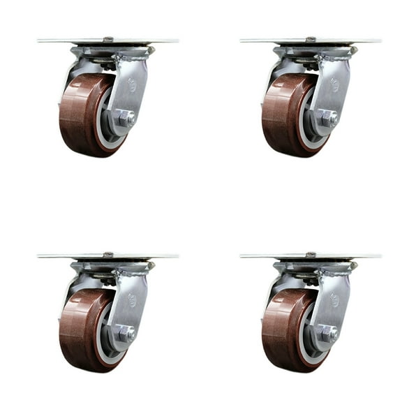 4 Inch Heavy Duty Polyurethane Caster Set with Ball Bearings Set of 4 SCC