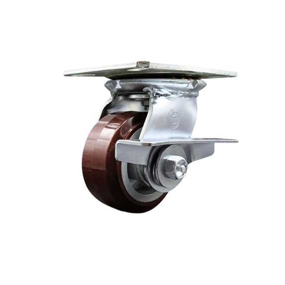 4 Inch Heavy Duty Polyurethane Caster with Roller Bearing and Brake SCC