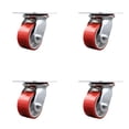 thumbnail image 1 of 4 Inch Heavy Duty Red Poly on Cast Iron Caster Set with Roller Bearings Set 4, 1 of 2