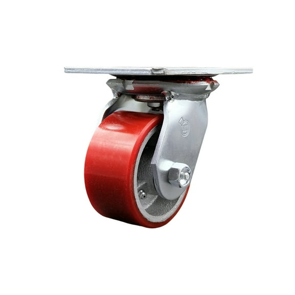 4 Inch Heavy Duty Red Poly on Cast Iron Swivel Caster with Roller Bearing SCC