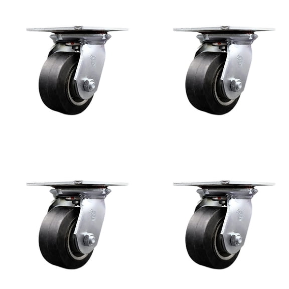4 Inch Heavy Duty Rubber on Aluminum Caster Set with Roller Bearings Set of 4
