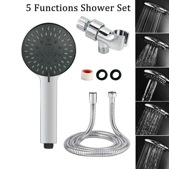 4-Inch High-Pressure Handheld Shower Set ā Silver ABS + Stainless Steel Sprayer with 5 Modes & 1.5m Hose (ABS+Stainless Steel)
