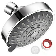 4-Inch High Pressure Shower Head - 5-Setting Spray Modes Rain, Mist, Massage - Removable Water Restrictor 2.5 GPM - Self-Cleaning Nozzles - Easy Install Wall Mount - ABS & Brass Construction