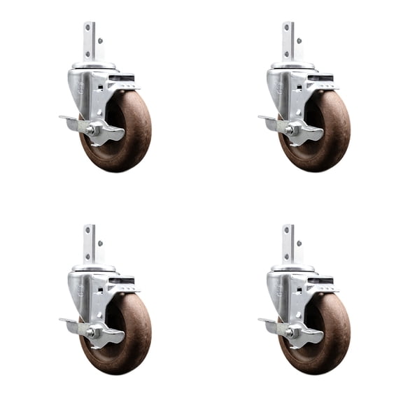 4 Inch High Temp Glass Filled Nylon 3/4 Inch Square Stem Caster Set with Brake