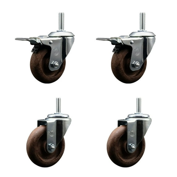 4 Inch High Temp Glass Filled Nylon 5/8 Inch Stem Caster Set 2 Total Lock Brakes