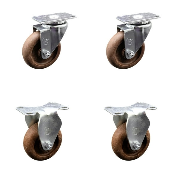 4 Inch High Temp Glass Filled Nylon Swivel Top Plate Caster Set with 2 Rigid