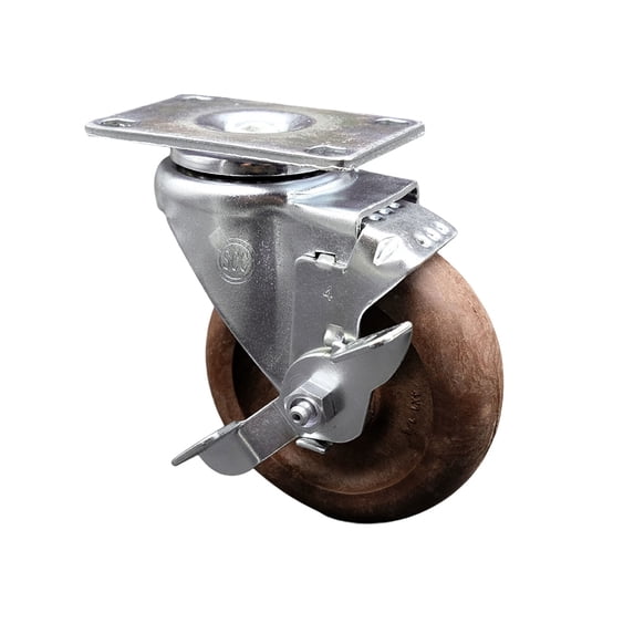 4 Inch High Temp Glass Filled Nylon Swivel Top Plate Caster with Brake SCC