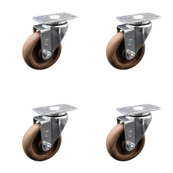 4 Inch High Temp Glass Filled Nylon Wheel Swivel Top Plate Caster Set SCC