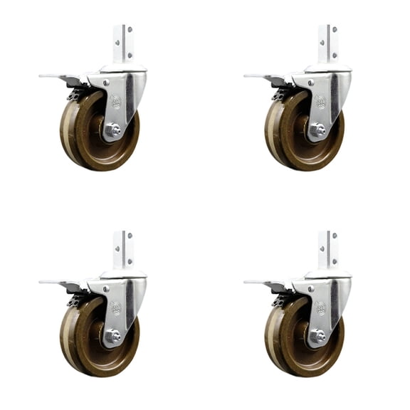 4 Inch High Temp Phenolic 7/8 Inch Square Stem Caster Set Total Lock Brake SCC
