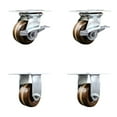 thumbnail image 1 of 4 Inch High Temp Phenolic Caster Set with Roller Bearing 2 Brakes and 2 Rigid, 1 of 2
