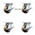 thumbnail image 1 of 4 Inch High Temp Phenolic Caster Set with Roller Bearing 4 Brake 2 Swivel Lock, 1 of 2
