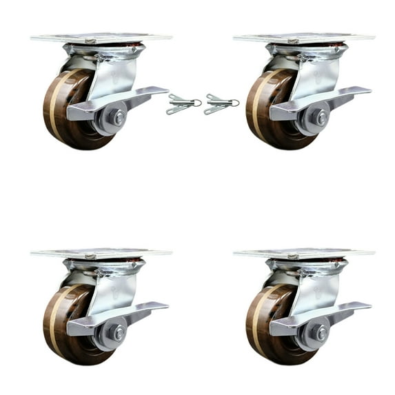 4 Inch High Temp Phenolic Caster Set with Roller Bearing 4 Brake 2 Swivel Lock