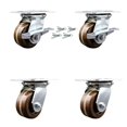 thumbnail image 1 of 4 Inch High Temp Phenolic Caster Set with Roller Bearing 4 Swivel Lock 2 Brake, 1 of 2