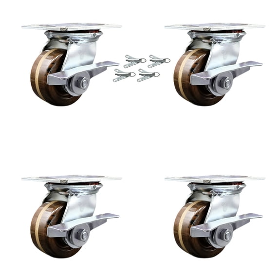 4 Inch High Temp Phenolic Caster Set with Roller Bearing and Brakes/Swivel Locks