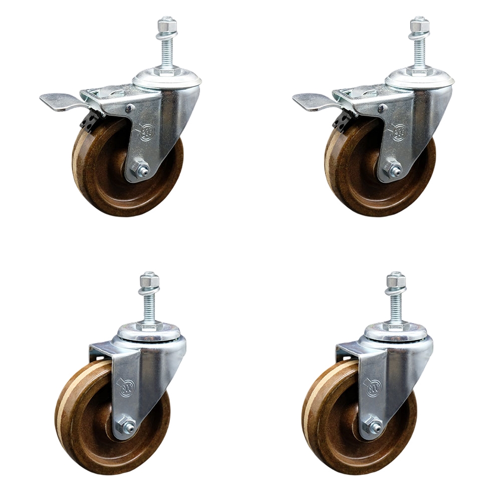 4 Inch High Temp Phenolic Swivel 3/8 Inch Stem Caster Set 2 Total Lock ...
