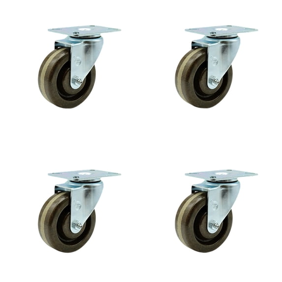 4 Inch High Temp Phenolic Wheel Swivel Top Plate Caster Set Service Caster