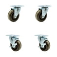 thumbnail image 1 of 4 Inch High Temp Phenolic Wheel Swivel Top Plate Caster Set with 2 Brakes SCC, 1 of 2