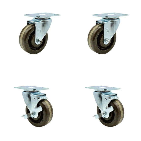 4 Inch High Temp Phenolic Wheel Swivel Top Plate Caster Set with 2 Brakes SCC