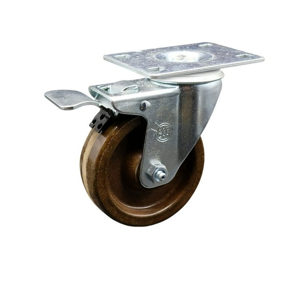 4 Inch High Temp Phenolic Wheel Swivel Top Plate Caster with Total Lock Brake