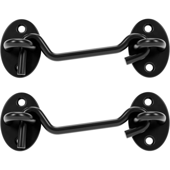 4 Inch Hook and Eye Latch, Privacy Latch for Sliding Door/Barn Door, Black Door Lock with Screws Window, Cabin Hooks, 2 Pack