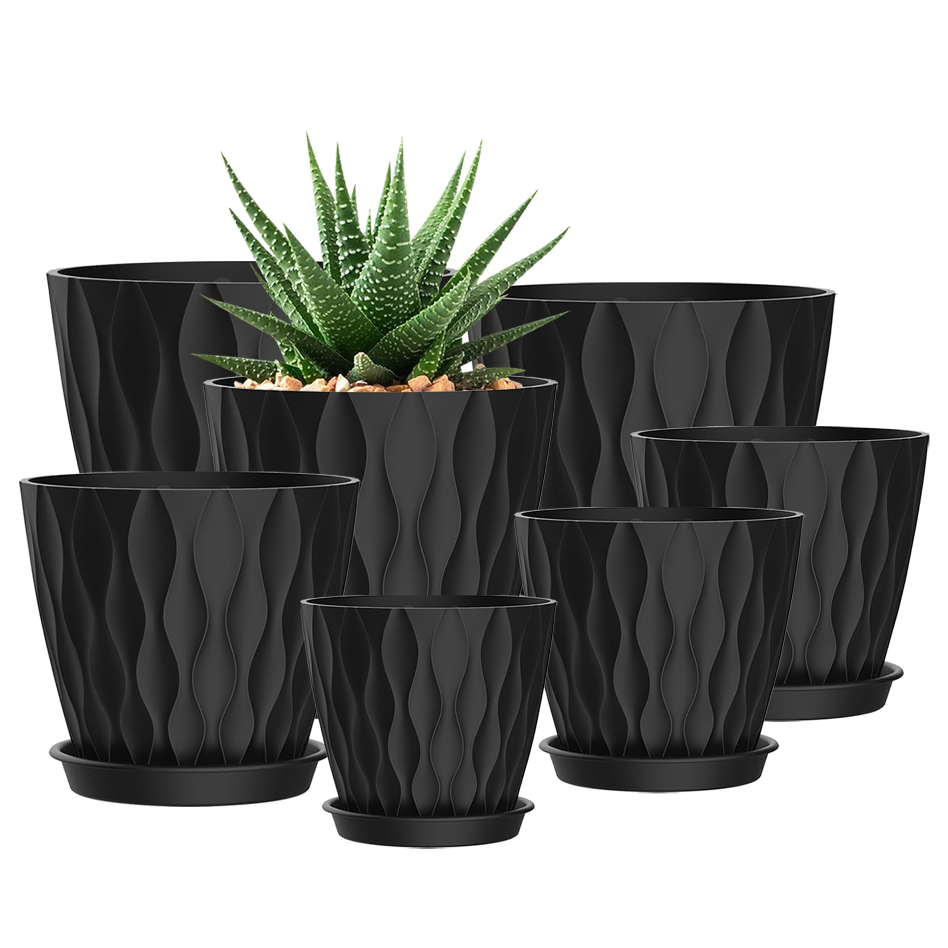 4 Inch Indoor Plant Pots 6 Pack with Drainage Holes and Trays for ...