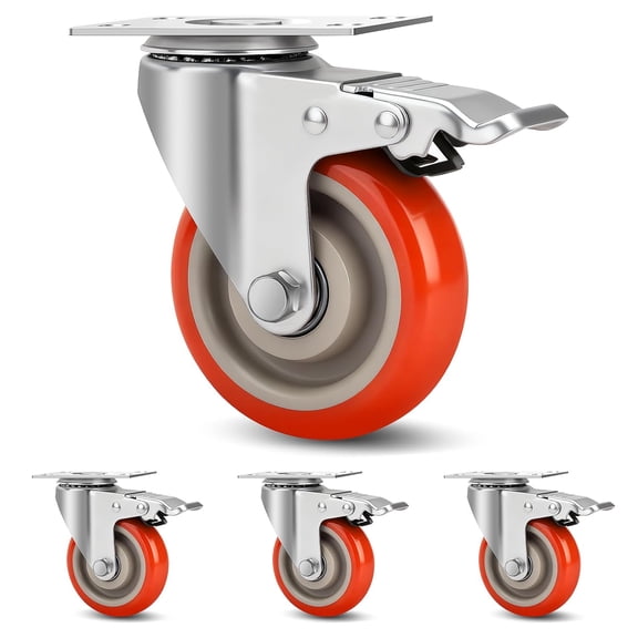 4 Inch Industrial Heavy Duty Swivel Caster Wheels with Brake,Set of 4 Safety Locking Casters,Load 2000lbs,Premium Polyurethane Wheels for Table,Trailer,Saw Table,Stage Toolbox,Bed,Corn Board