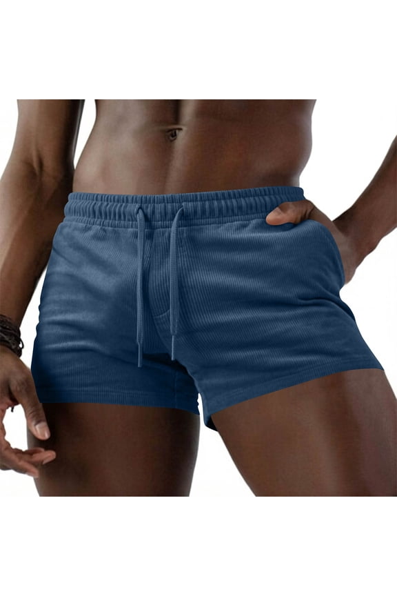 4 Inch Inseam Shorts Men Vintage Corduroy Summer Shorts | Slim Fit Mid Waisted Booty Shorts with Zipper Fashion Casual Short Pants (Blue,S)