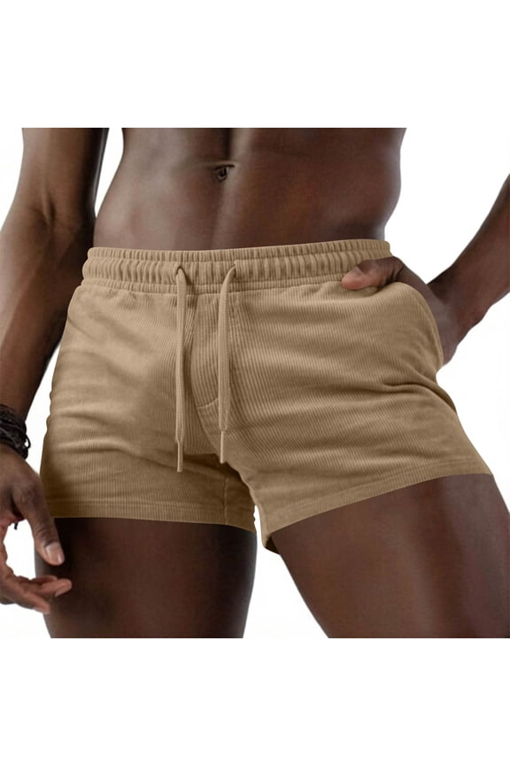 4 Inch Inseam Shorts Men Vintage Corduroy Summer Shorts | Slim Fit Mid Waisted Booty Shorts with Zipper Fashion Casual Short Pants (Khaki,S)