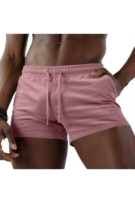 4 Inch Inseam Shorts Men Vintage Corduroy Summer Shorts | Slim Fit Mid Waisted Booty Shorts with Zipper Fashion Casual Short Pants (Pink,S)