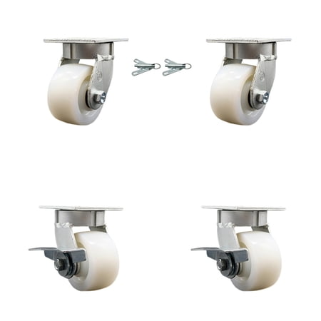 4 Inch KP Nylon Caster Set with Ball Bearings 2 Swivel Locks 2 Brakes SCC