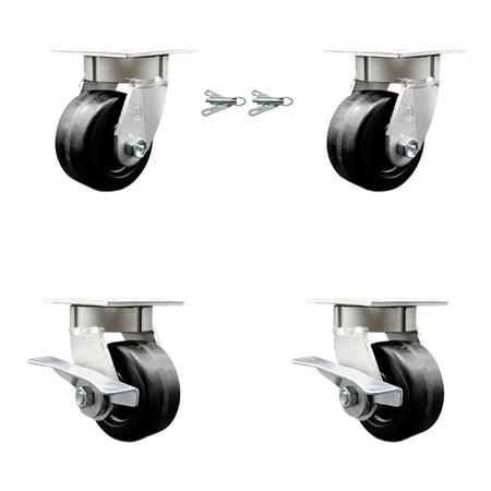4 Inch KP Phenolic Caster Set with Ball Bearings 2 Swivel Locks 2 Brakes SCC