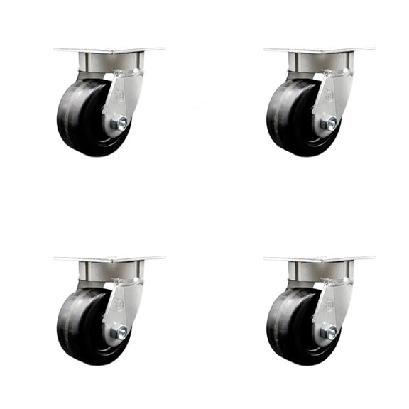 4 Inch KP Phenolic Swivel Caster Set with Ball Bearings and Swivel Locks SCC