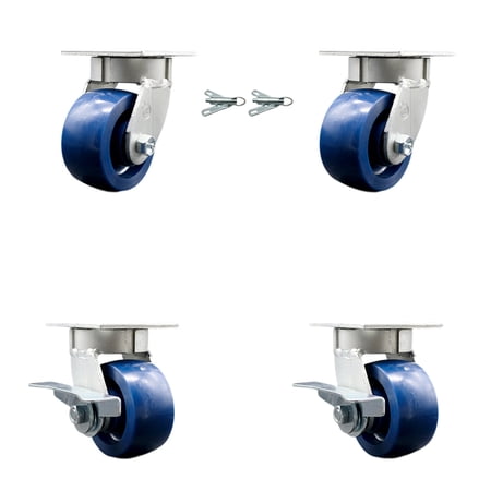 4 Inch KP Solid Poly Caster Set with Ball Bearings 2 Swivel Locks 2 Brakes SCC