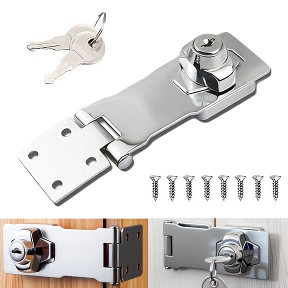4 Inch Keyed Hasp Lock, Stainless Steel Twist Knob Locking Hasp, Heavy Duty Door Latch Lock for Barn Door, Cabinet, Gate, Garage, 90/180 Degree Mounting, Catch Latch Safety Lock with Keys