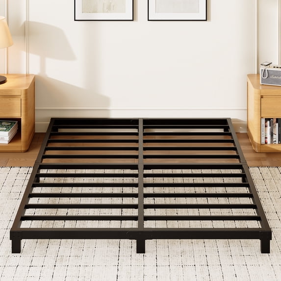 Arhomefurni 4 inch King Size Bed Frame, Heavy Duty Metal Low Profile Platform Bed, No Box Spring Needed, Noise Free, Easy Assembly, Black