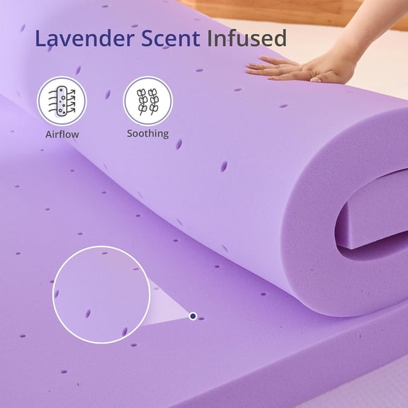 4 Inch King Lavender Scented Memory Foam Mattress Topper for Pressure Relieving, Ventilated for Cooling Sleep, CertiPUR-US Certified, Medium Feel Mattress Pad in a Box, 76"x80", King Size