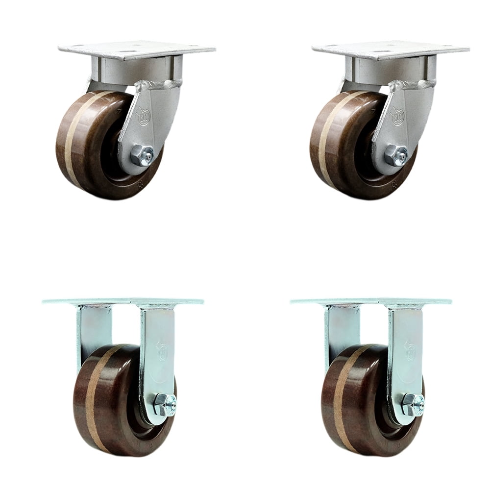 4 Inch Kingpinless High Temp Phenolic Wheel Swivel Caster Set 2 Swivel ...