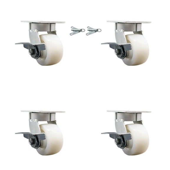 4 Inch Kingpinless Nylon Wheel Caster Set 4 Brakes 2 Swivel Locks Service Caster
