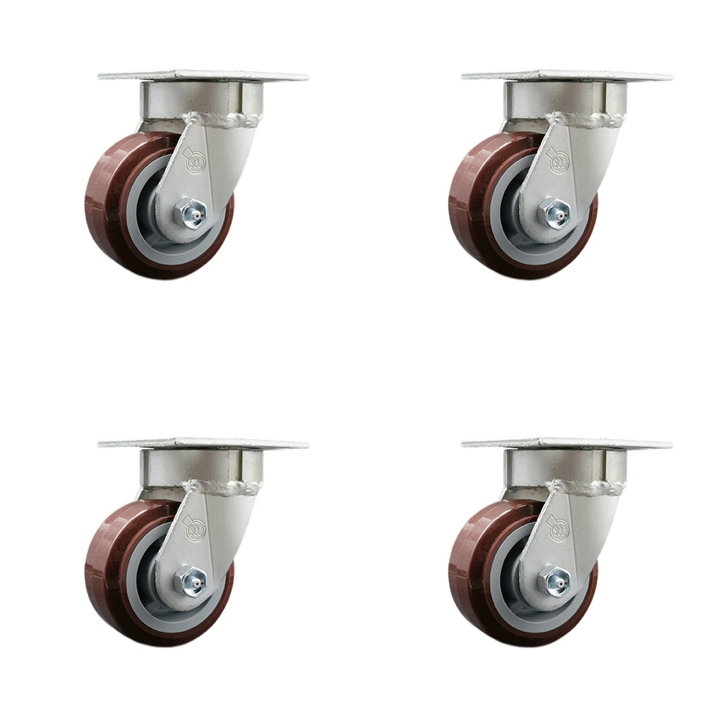 4 Inch Kingpinless Poly on Polyolefin Wheel Swivel Top Plate Caster Set ...
