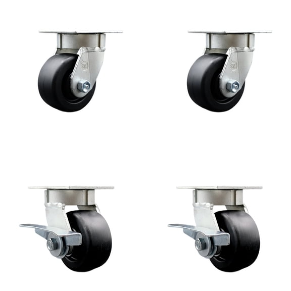 4 Inch Kingpinless Polyolefin Wheel Swivel Caster Set with 2 Brakes SCC