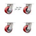thumbnail image 1 of 4 Inch Kingpinless Red Poly on Steel Wheel Swivel Caster Set with Swivel Lock, 1 of 2