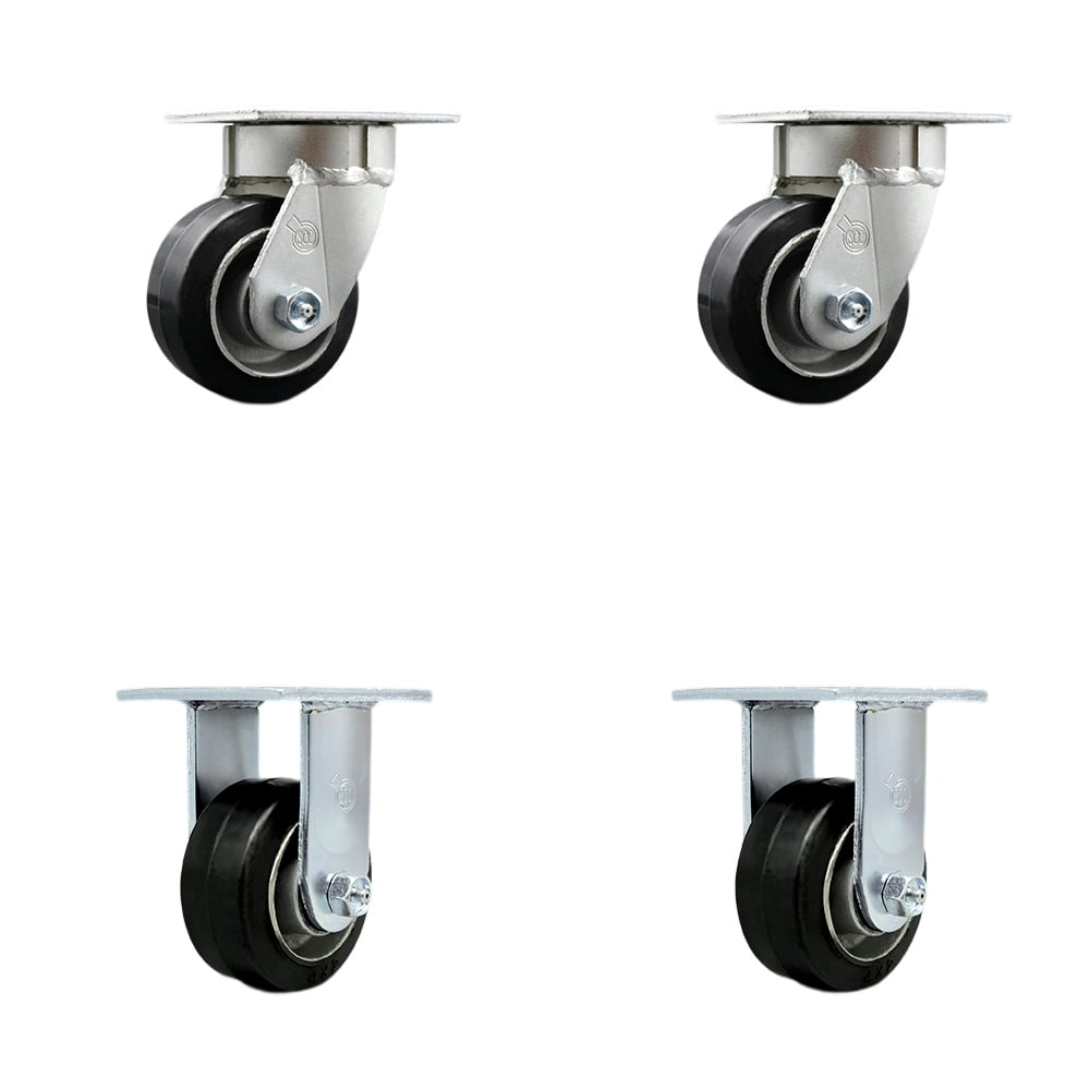 4-Pack Flat Free Caster Set – 10 Inch, 600 Lb Capacity – 2 Swivel With Brake, 2 Rigid – Industrial Grade, Assembled In USA