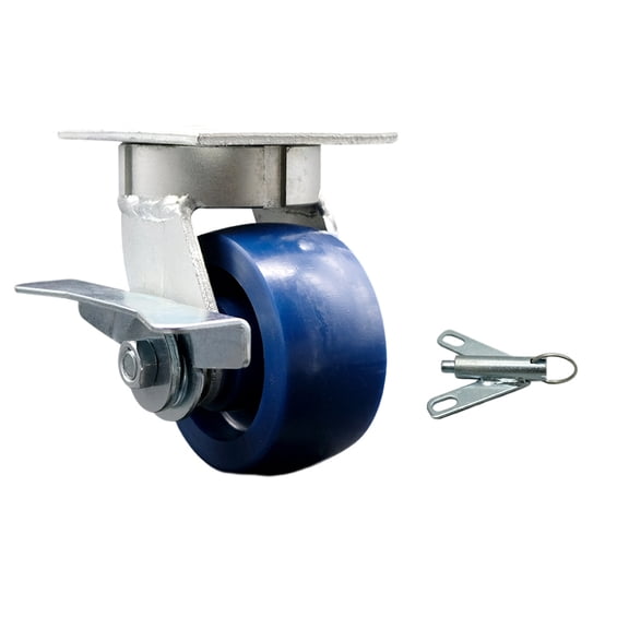 4 Inch Kingpinless Solid Poly Wheel Swivel Caster with Brake and Swivel Lock SCC